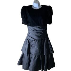 Vintage Zum Zum Ruffles Tier Dress Women Size 11/12 Back Zipper Puffed Sleeve